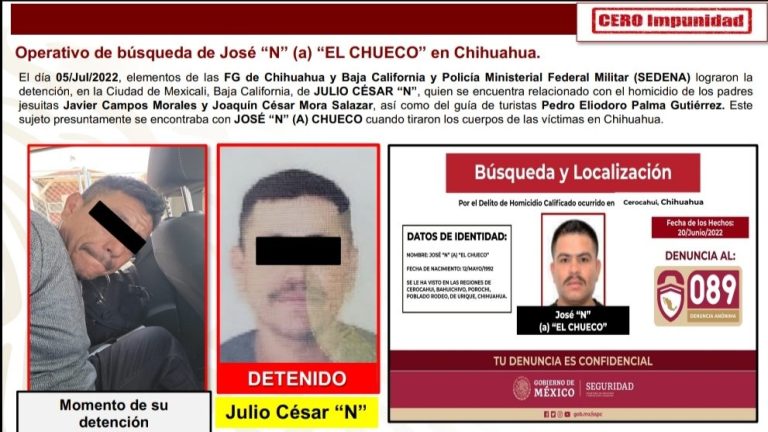 Detienen en Mexicali a sujeto vinculado a asesinato de sacerdotes jesuitas en Chihuahua