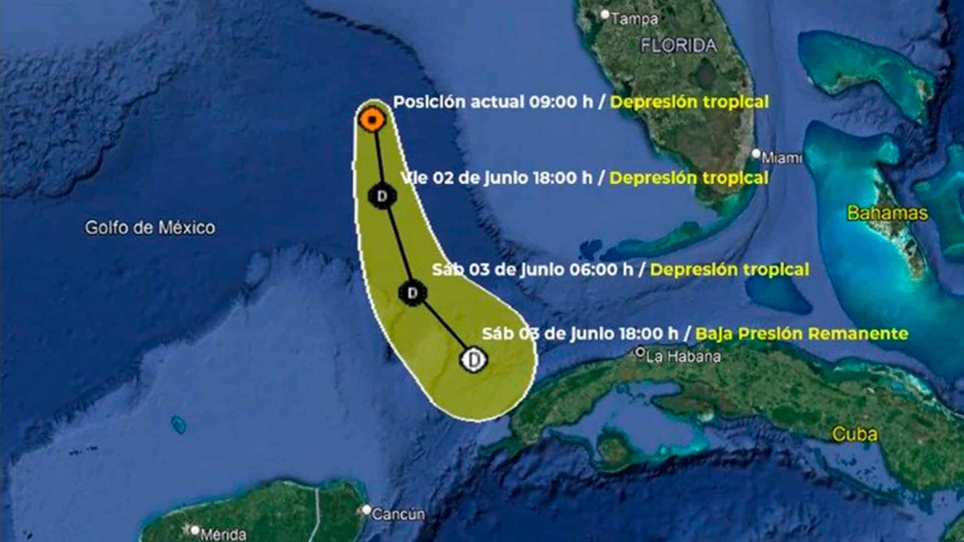 Depresión tropical dos se mueve hacia el sur del Golfo de México
